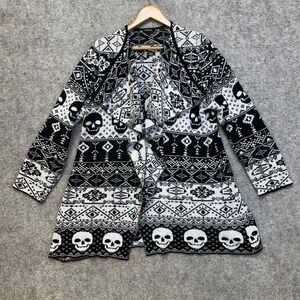 Torrid Skull Cardigan Women Size 1 Black White Open Front Knit Sweater Halloween